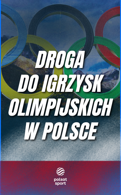 Tytuł grafiki: "Droga do Igrzysk Olimpijskich w Polsce" z pięcioma splecionymi kołami olimpijskimi w tle.